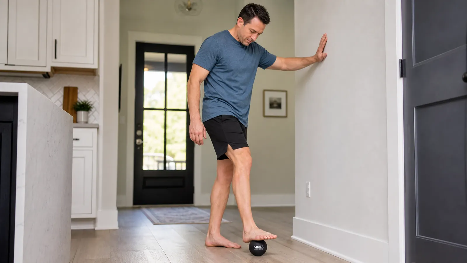 Two lacrosse massage balls used together in a sock for spine and neck mobilization on a mat